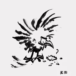 the ink painting depicts a cartoon bird