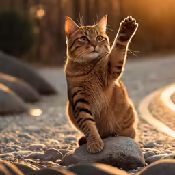there is a very cute cat that is standing on a rock