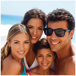 a couple of women and a man on the beach