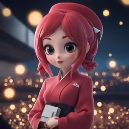 the animation character is holding a small tablet