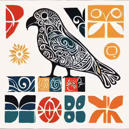 a bird with patterns is sitting on a block