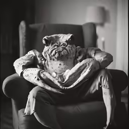 an ugly looking toy sitting in a chair