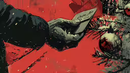 a man writing in a book, sitting at a table,someone with their hands over an open book