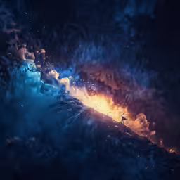 a mountain with glowing lava in the background