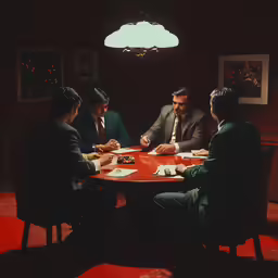 a group of men sitting around a table playing cards