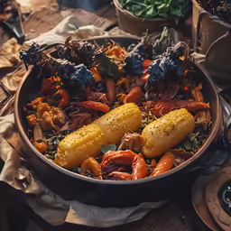 a bowl full of food with various items