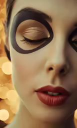 the face of a woman with brown eyes and gold eyeshades