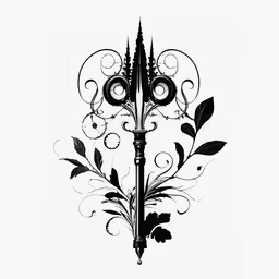 the key to the door has two roses on it,a stylized tattoo artwork of a vintage street lamp