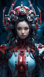 a model that looks like the alien queen,a girl with sci - filth armor looks angry in a promotional photo