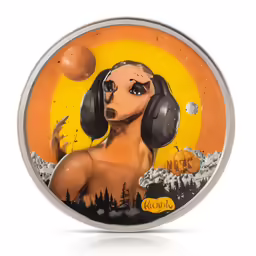 an artistic round tray with an artwork of a lady wearing headphones