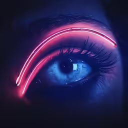a closeup image of an eye with glowing lines