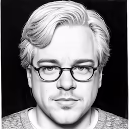 a drawing of the actor tim griffett in glasses