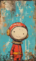 a wall painting of a dog wearing an orange helmet