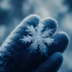 a large blue snowflake is in the palm of someones hand