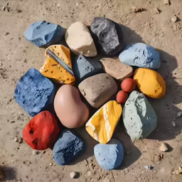 a pile of stones with some sharp razor blade in one one