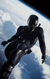 a person flying in the sky in outer space