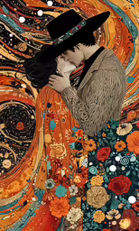 a digital painting of a couple kissing