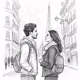 a couple of people are looking at each other while in the street