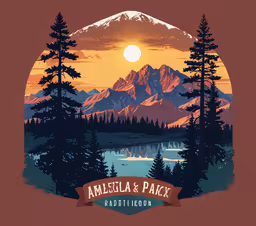 a sunset over trees on the side of a mountain,a beautiful landscape poster with some trees in the foreground