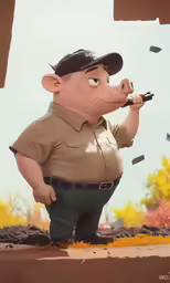 the big hero pig in a safari uniform holding a gun