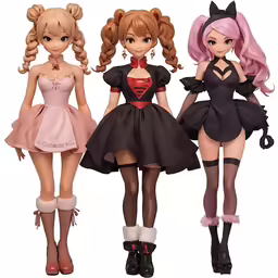 three dolls are standing next to each other