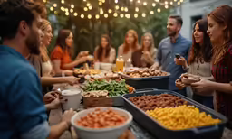 a table with lots of food, drink and snacks on it