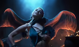 an angel with huge wings and bra on