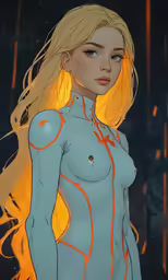 a female in a body with flames around her