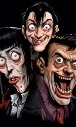 three zombies that look like faces are posed together