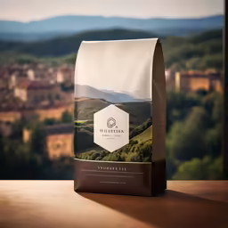 a bag of coffee sitting on top of a table
