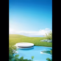 a pool is shown, with a circular object in the middle of it
