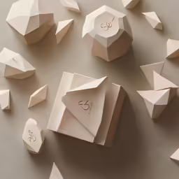 a paper package is placed next to some origami