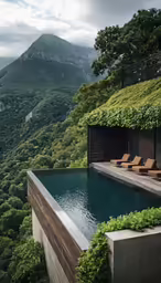 the pool in the mountain is near the deck