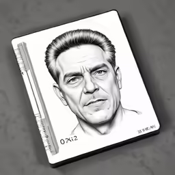 drawing on notebook of charlie dean in black and white