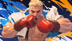 a man with blonde hair, a short blond haircut and boxing gloves is posing for the camera