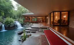 the water is running from one side of the house