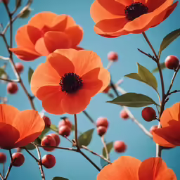 orange flowers with blue sky in the background