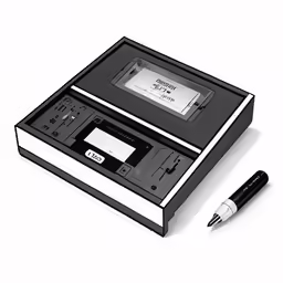 an electronic device has a pen on the top