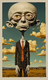 a man standing in a field with a creepy face on his head