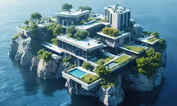 a very large house with some greenery on the top