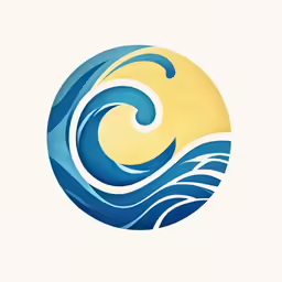 a wave with a yellow sun in the background