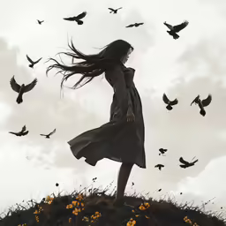 a woman walking in the middle of the night