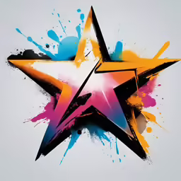 a colorful, painted star on a white background
