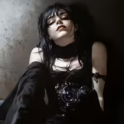 the woman is posing for a photo wearing black