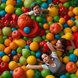 there are people in the air surrounded by balls