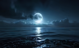 a full moon with the water below it