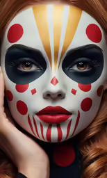 woman with colorful makeup and red hair