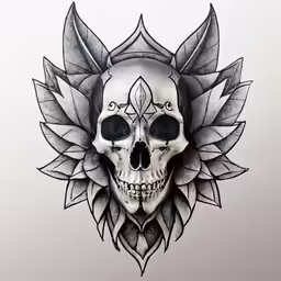 a skull with floral hairbands on its head