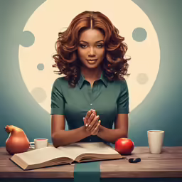 an image of a woman sitting at a desk