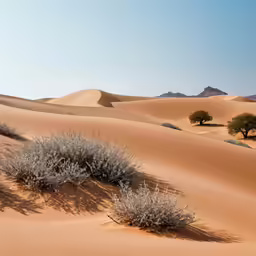 plants grow in the sandy desert in the afternoon